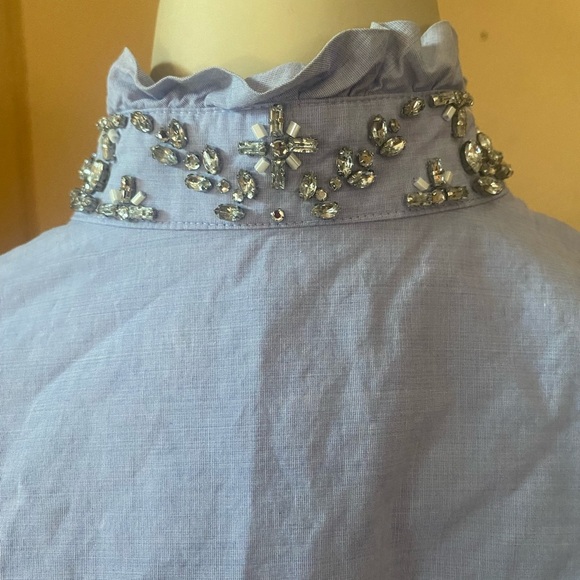 J. Crew Blue 3/4 Sleeve Ruffled Button Down Shirt - Picture 7 of 15